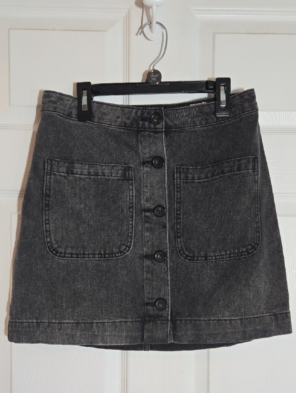 Free People Washed Black Button-Front Mini Skirt Waist 28 US 6 - Picture 4 of 9